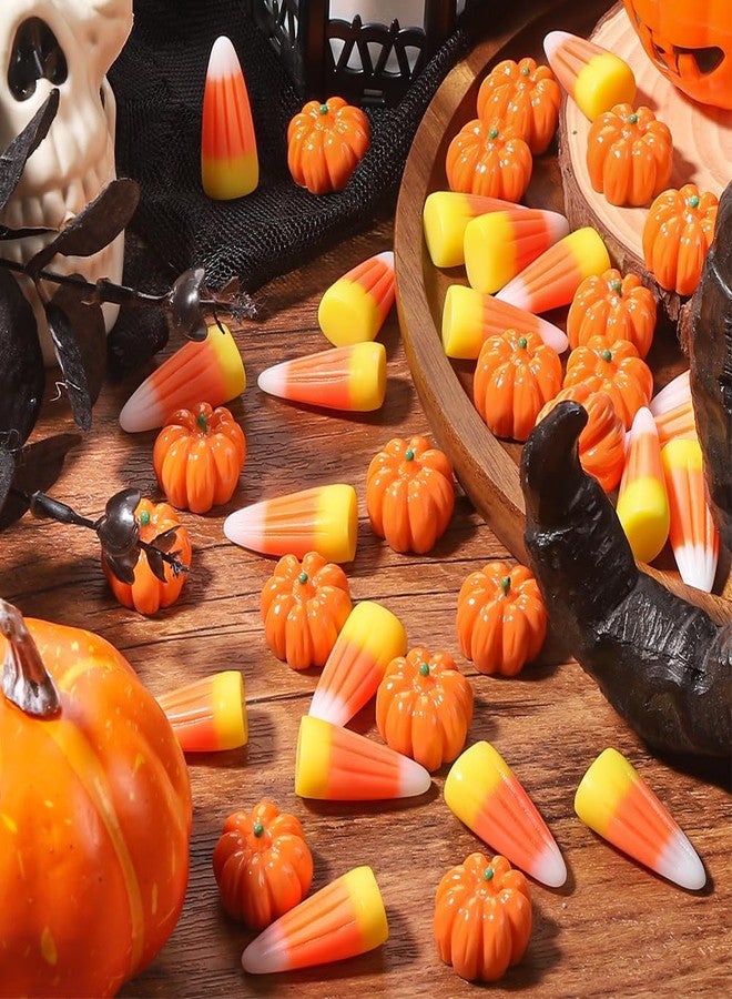 Vellibring 70pcs Halloween Mini Pumpkins Candy Corns Decorations,Thanksgiving Fake Resin Pumpkins Charms Artificial Candy Corns for Halloween Fall Vase Filler Scrapbooking Accessories - Image 3